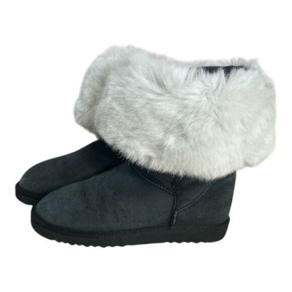 Ugg Classic Short 5800 Grey Leather Boots Size M9 Sheepskin Faux Fur Pull On Cuf - Picture 2 of 14